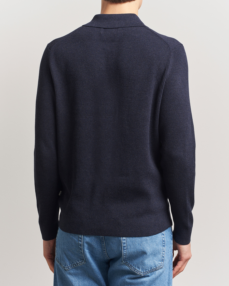 Homme | Pulls Et Tricots | NN07 | Hansie Ribbed Knitted Half Zip Navy Melange