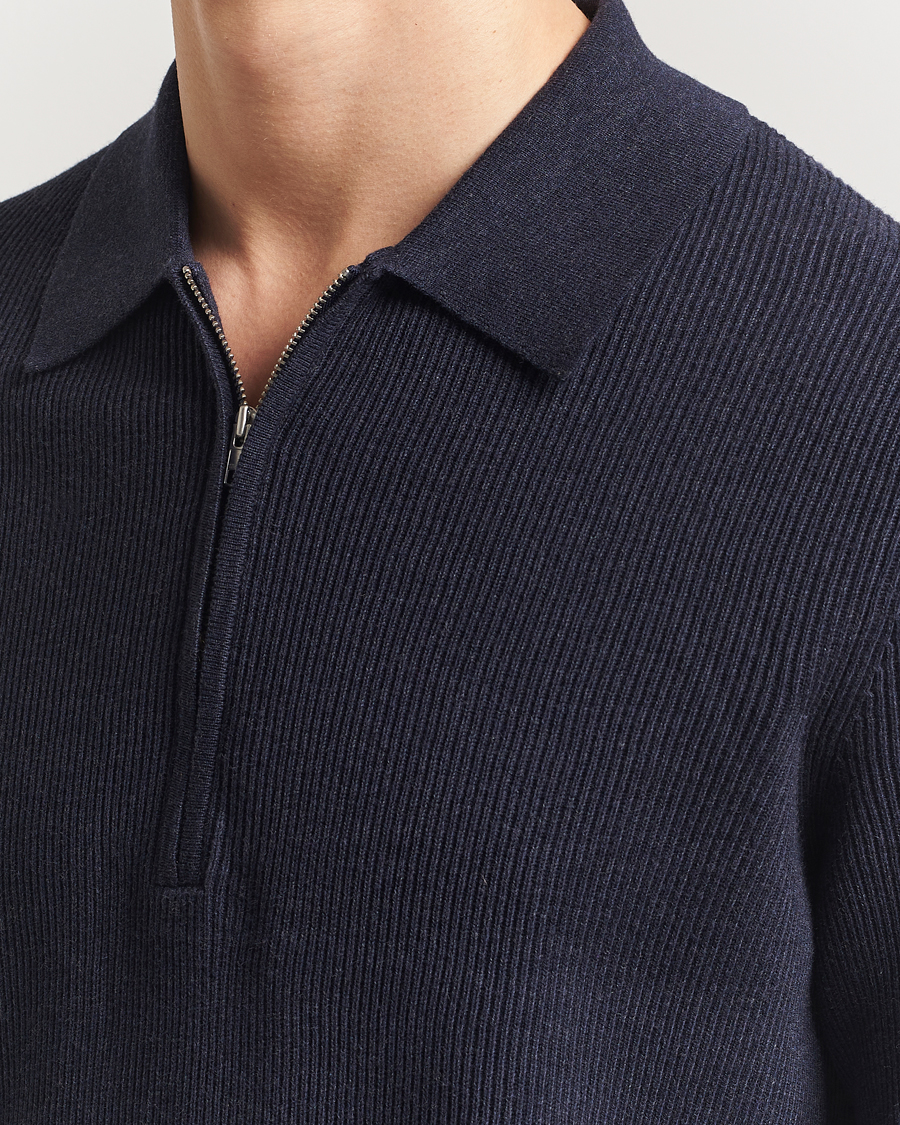 Homme | Pulls Et Tricots | NN07 | Hansie Ribbed Knitted Half Zip Navy Melange