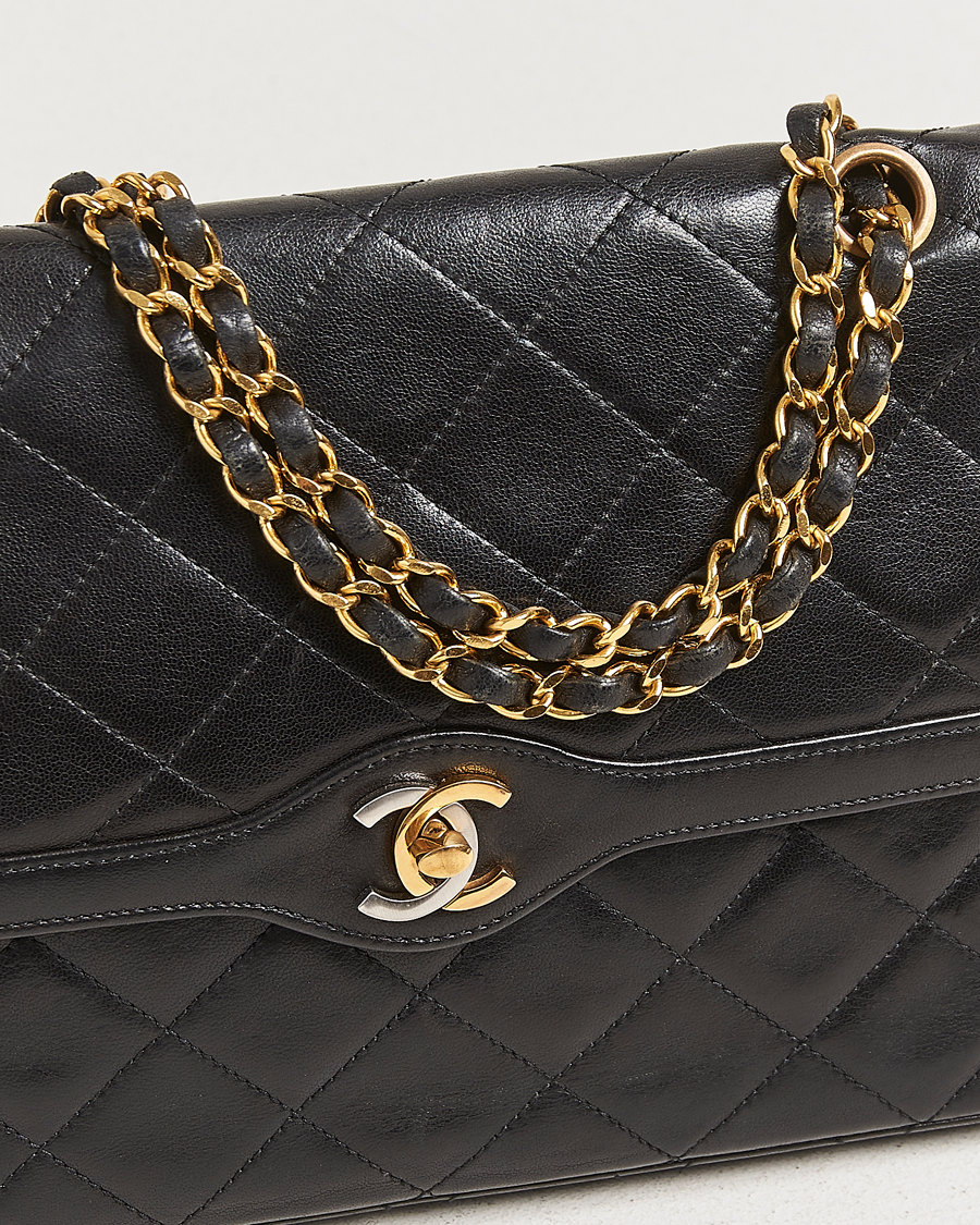 Homme | Chanel Pre-Owned Matelassé Medium Double Flap Bag Black | Chanel Pre-Owned | Matelassé Medium Double Flap Bag Black