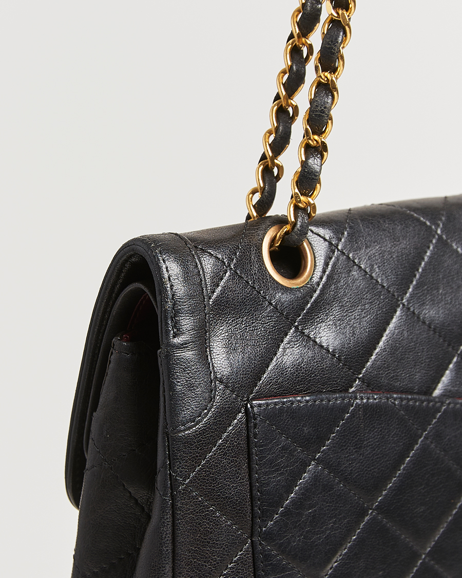 Homme | Chanel Pre-Owned Matelassé Medium Double Flap Bag Black | Chanel Pre-Owned | Matelassé Medium Double Flap Bag Black