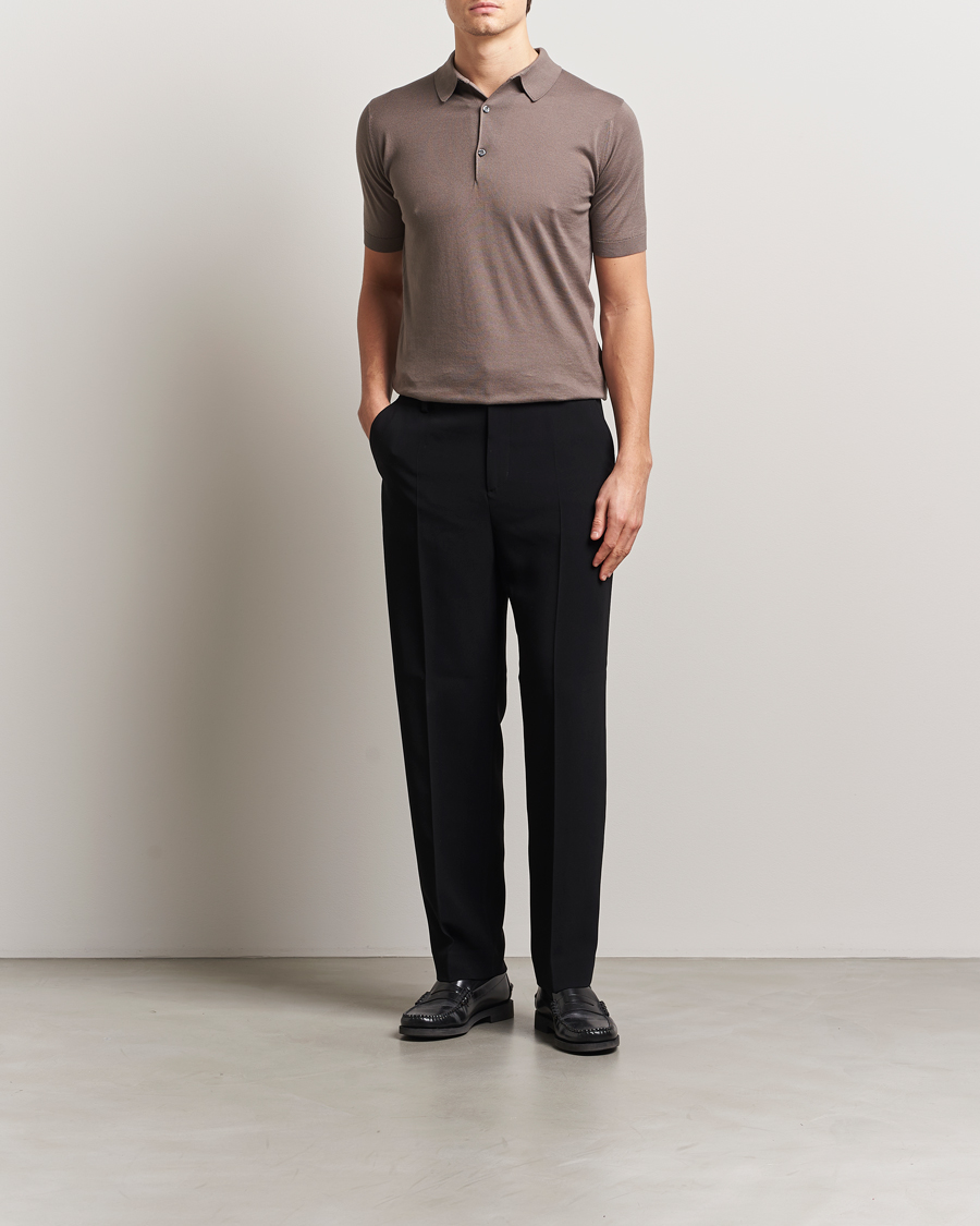 Homme | Polos | John Smedley | Adrian Slim Fit Sea Island Polo Beige Musk