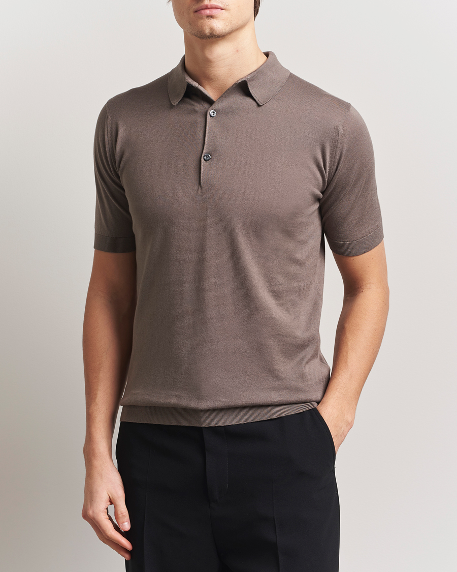 Homme | Polos | John Smedley | Adrian Slim Fit Sea Island Polo Beige Musk