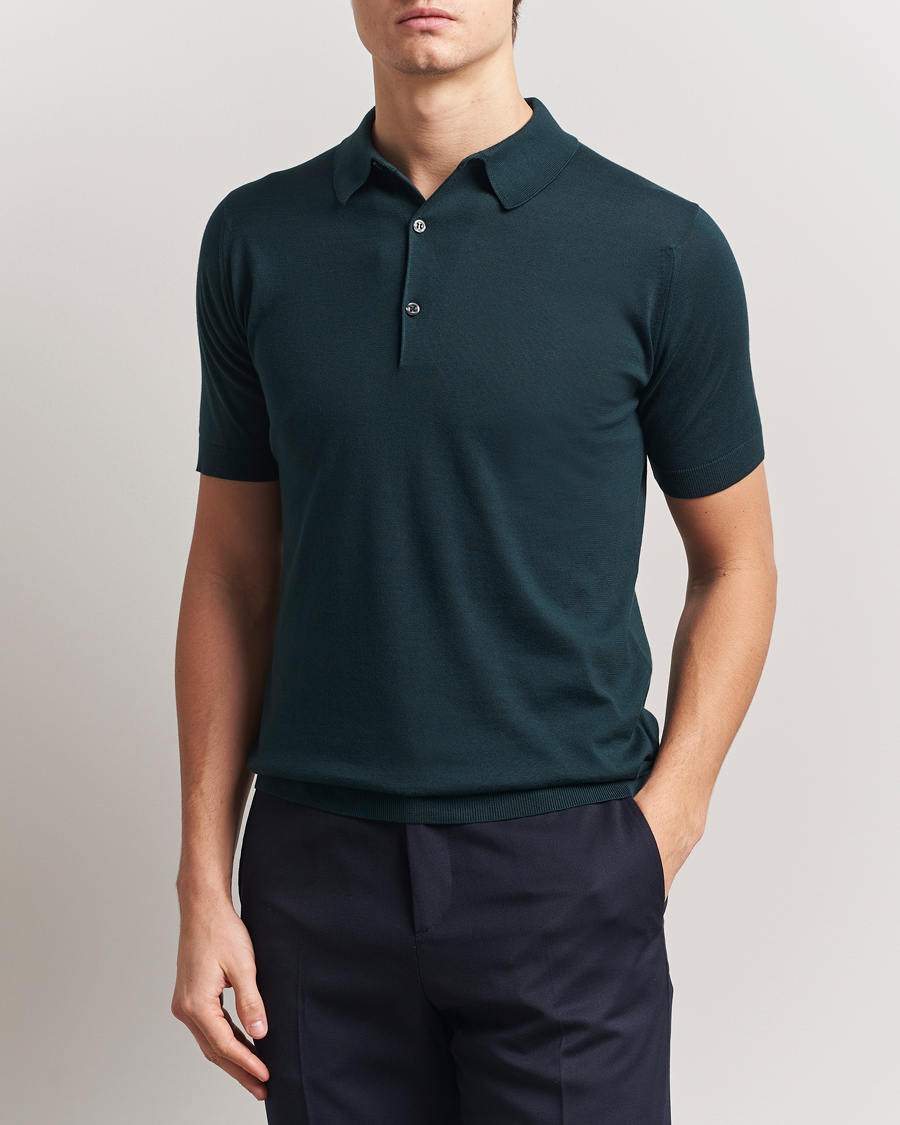 Homme | Polos | John Smedley | Adrian Slim Fit Sea Island Polo Rain Forest