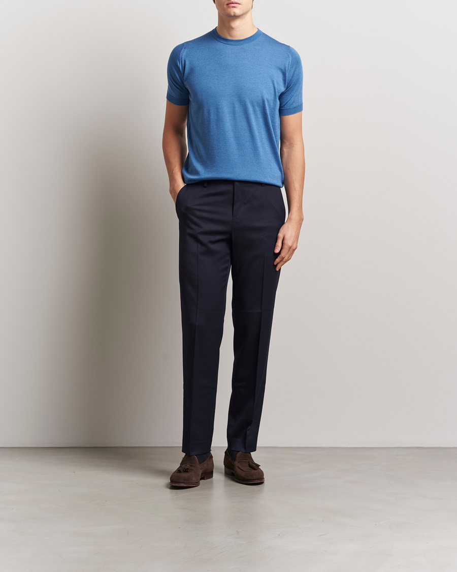 Homme | T-shirts | John Smedley | Hilcote Wool/Sea Island Cotton T-Shirt Ocean Blue