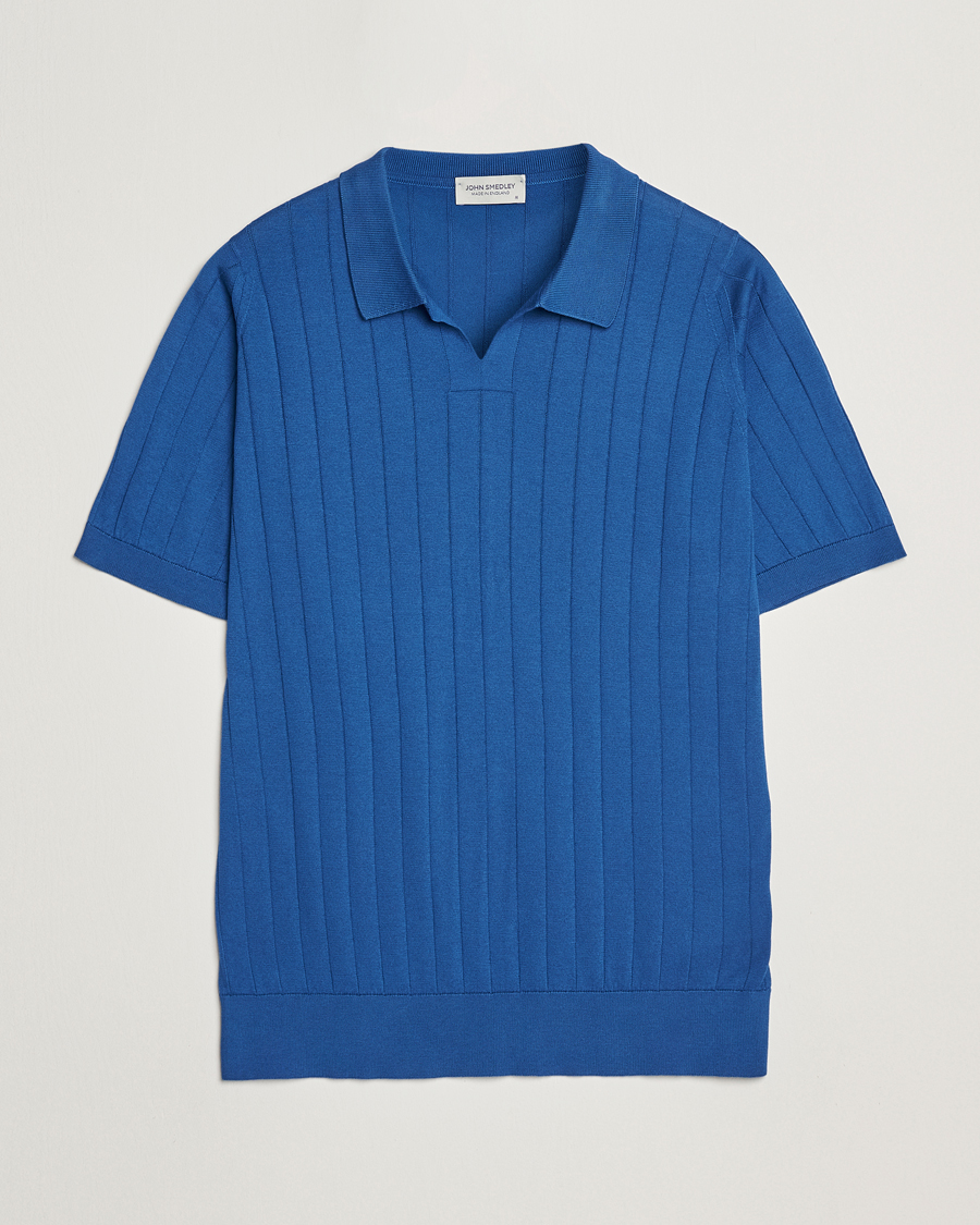 Homme | Polos | John Smedley | Roper Open Collar Sea Island Polo Pacific Blue