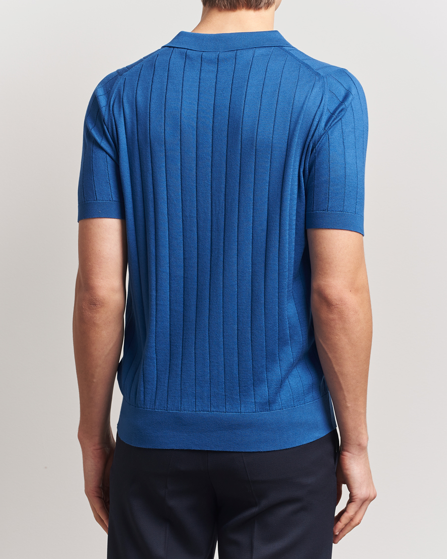 Homme | Polos | John Smedley | Roper Open Collar Sea Island Polo Pacific Blue