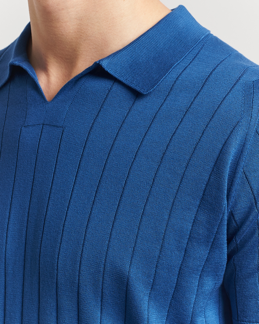 Homme | Polos | John Smedley | Roper Open Collar Sea Island Polo Pacific Blue