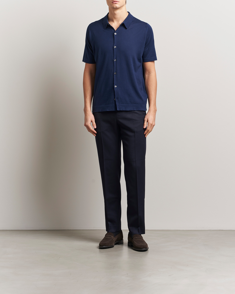 Homme | Chemises | John Smedley | Folke Sea Island Knitted Polo French Navy