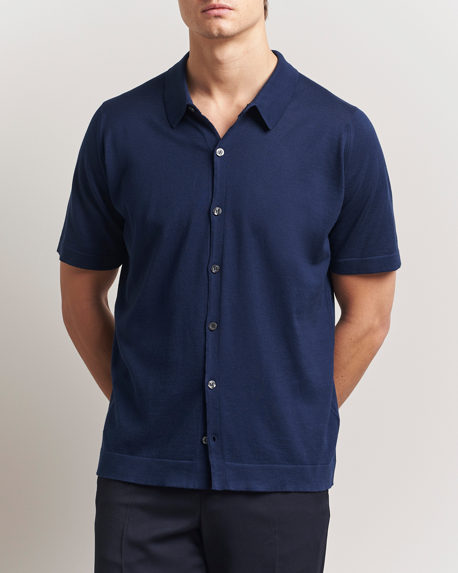 Homme | Chemises | John Smedley | Folke Sea Island Knitted Polo French Navy