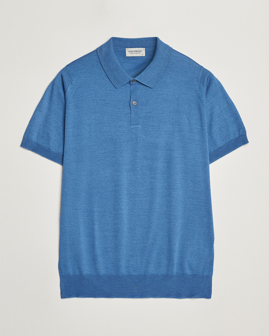 Homme | Polos | John Smedley | Leyburn Merino/Sea Island Cotton Polo Ocean Blue
