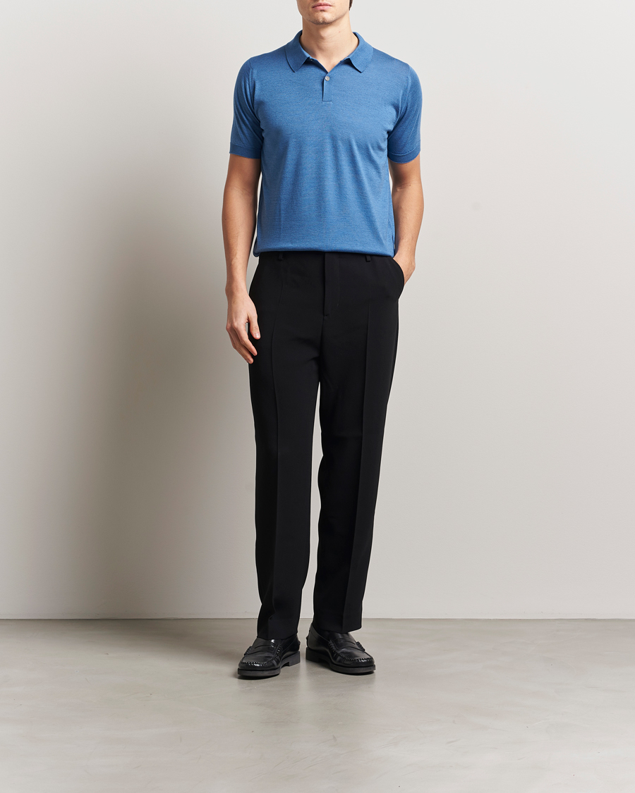 Homme | Polos | John Smedley | Leyburn Merino/Sea Island Cotton Polo Ocean Blue
