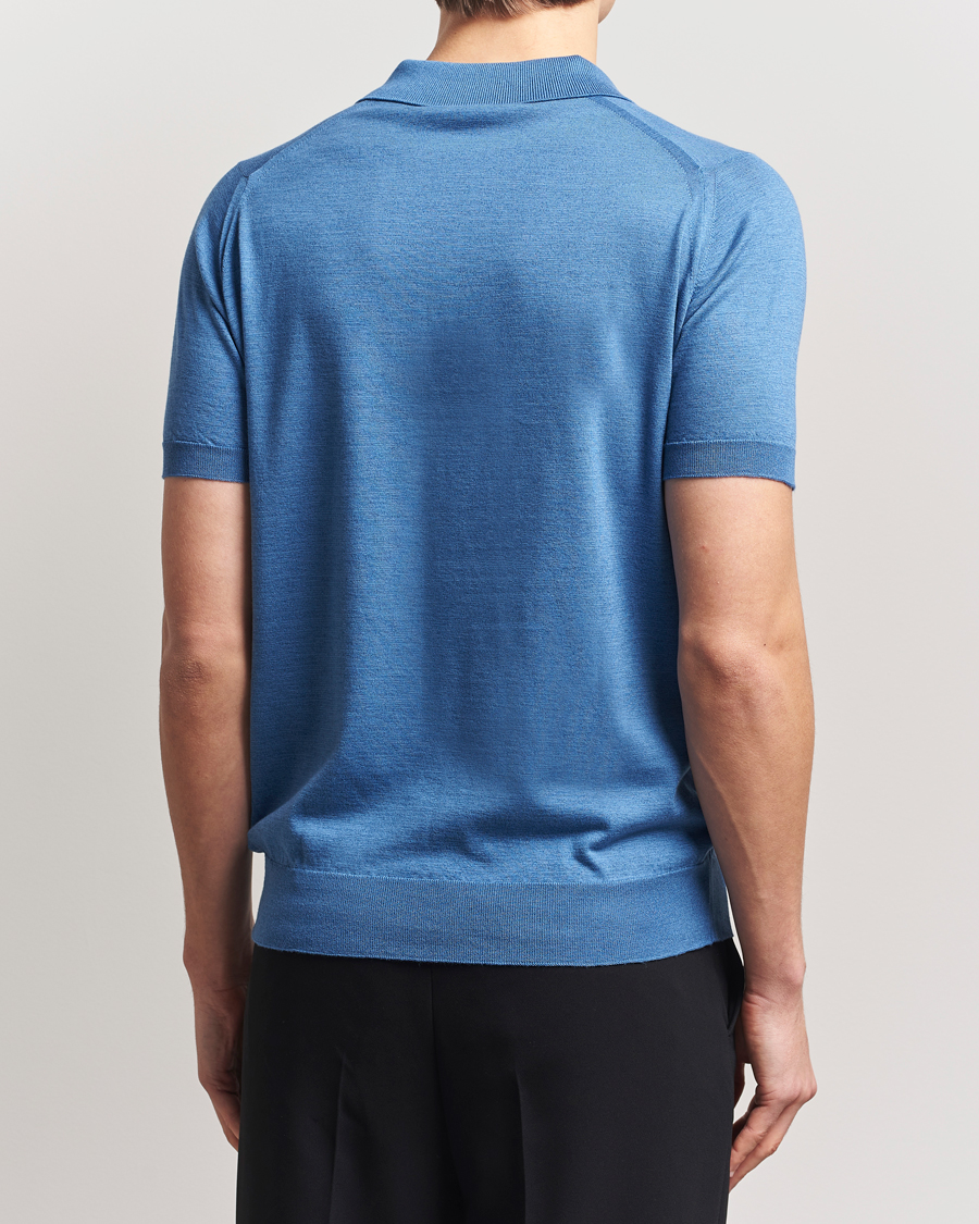 Homme | Polos | John Smedley | Leyburn Merino/Sea Island Cotton Polo Ocean Blue