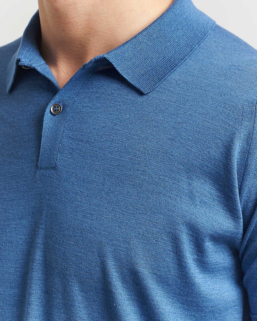 Homme | Polos | John Smedley | Leyburn Merino/Sea Island Cotton Polo Ocean Blue