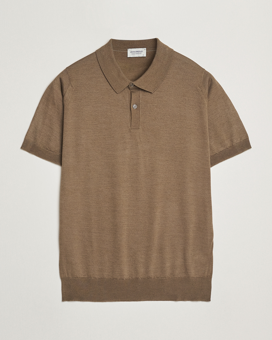 Homme | Polos | John Smedley | Leyburn Merino/Sea Island Cotton Polo Sepia Green