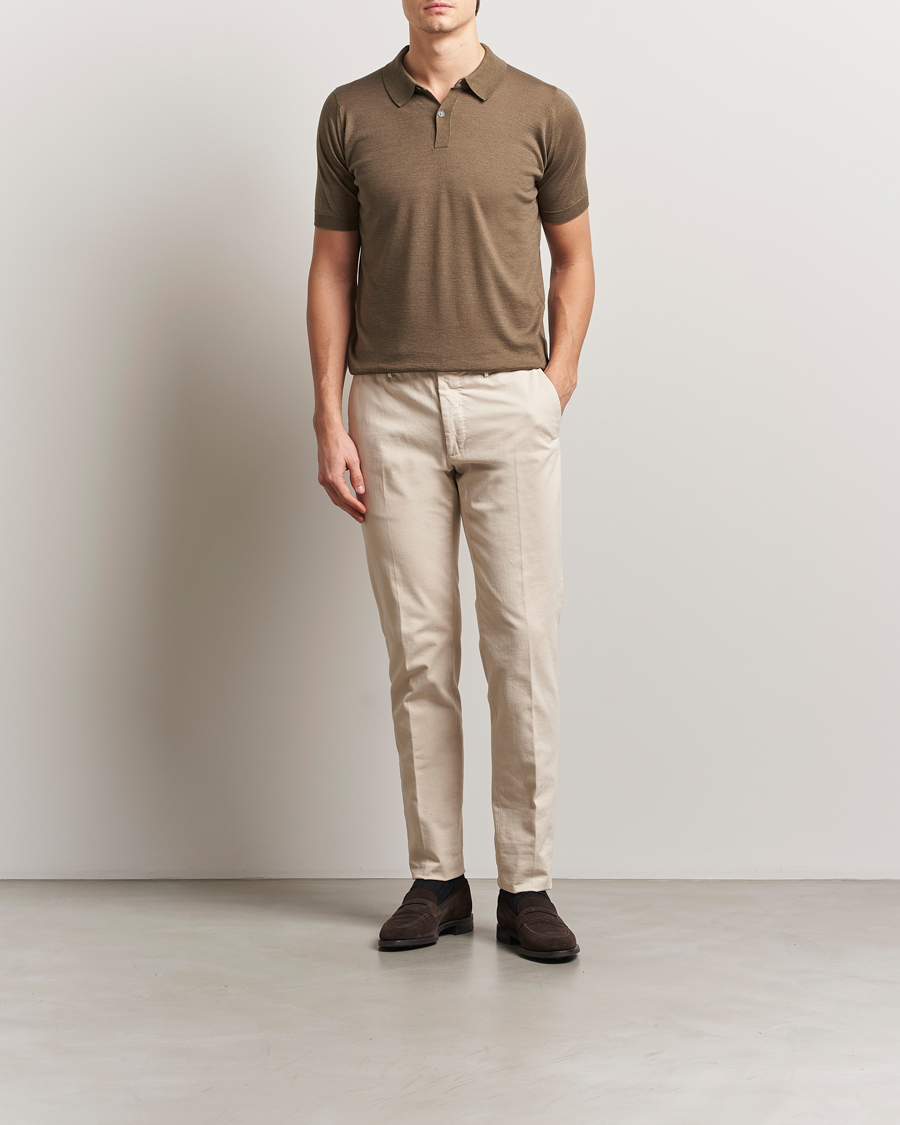 Homme | Polos | John Smedley | Leyburn Merino/Sea Island Cotton Polo Sepia Green