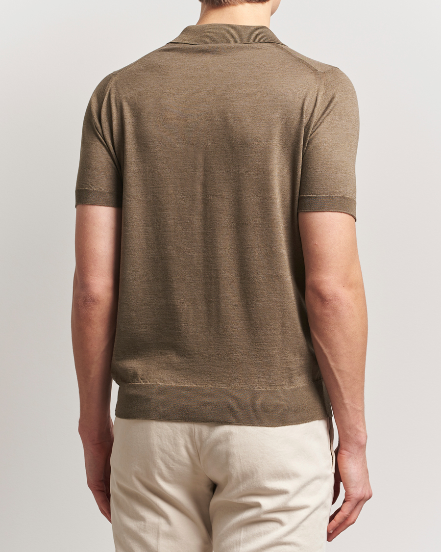 Homme | Polos | John Smedley | Leyburn Merino/Sea Island Cotton Polo Sepia Green