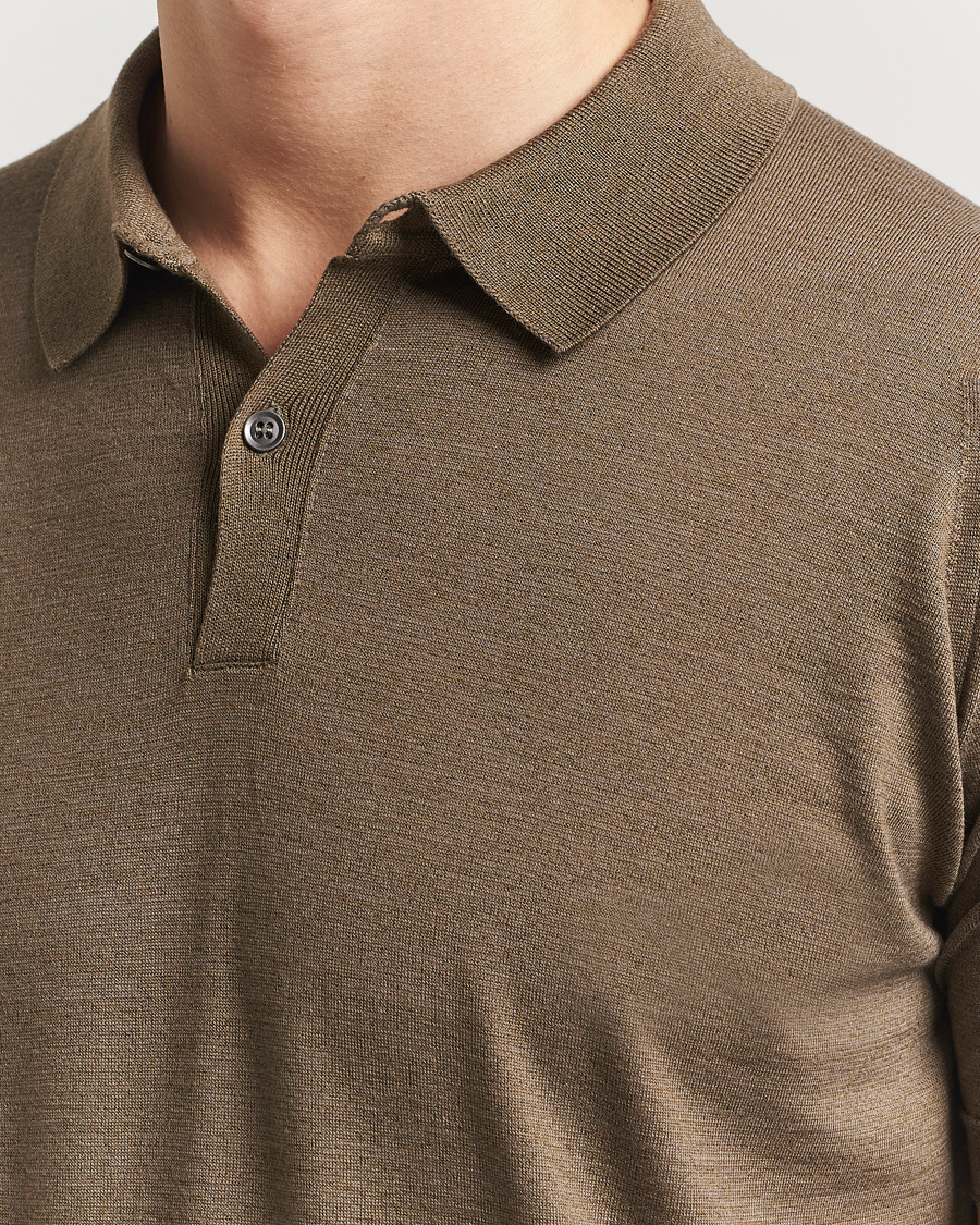 Homme | Polos | John Smedley | Leyburn Merino/Sea Island Cotton Polo Sepia Green