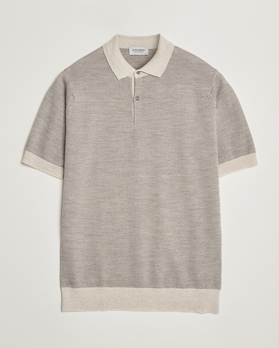 Homme | Polos | John Smedley | 14 Singular Textured Polo Grey Fleece/Mushroom