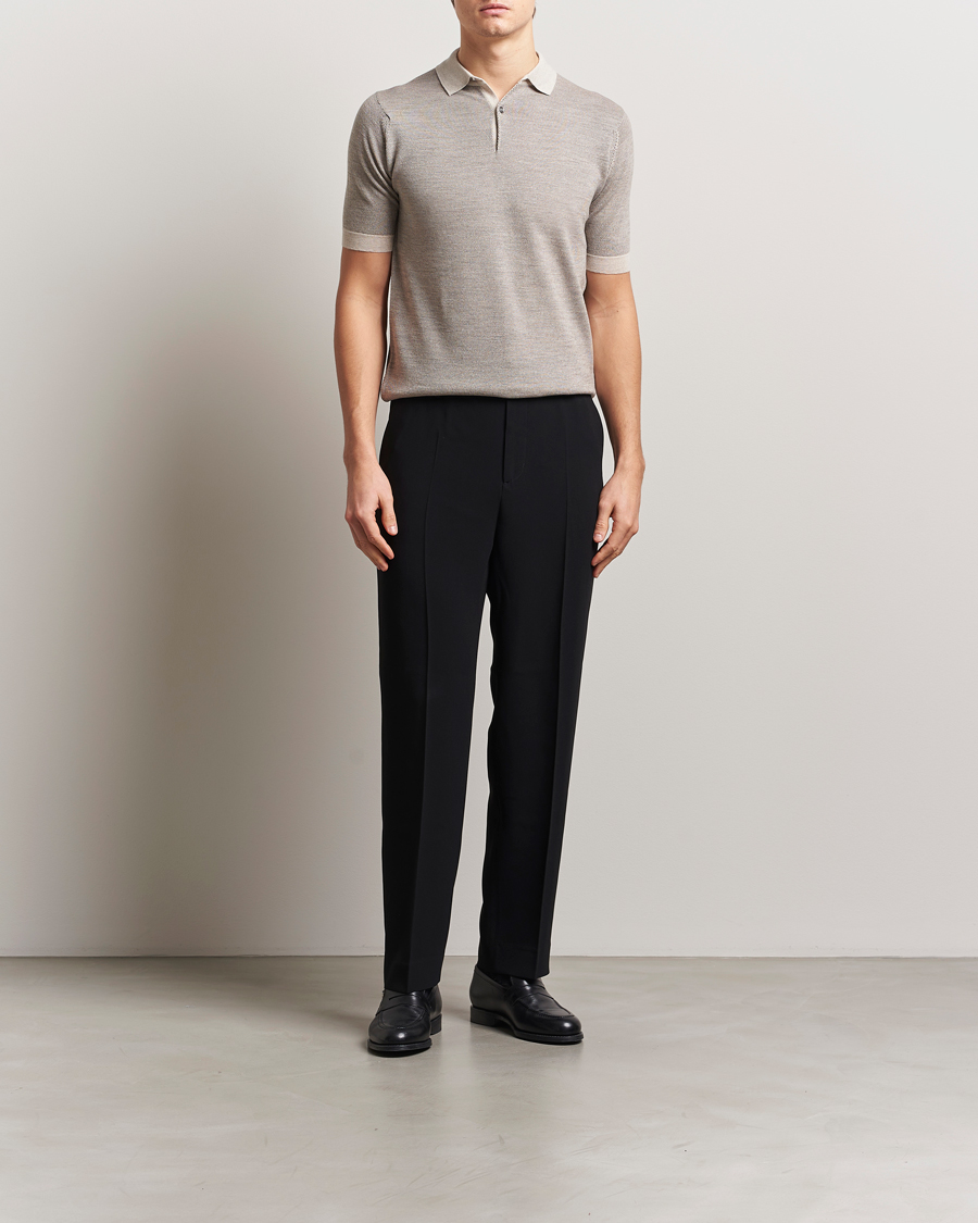 Homme | Polos | John Smedley | 14 Singular Textured Polo Grey Fleece/Mushroom