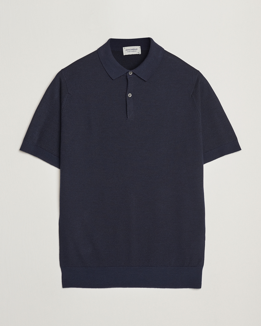 Homme | Polos | John Smedley | 14 Singular Textured Polo Midnight/Black