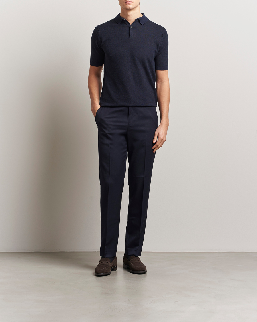 Homme | Polos | John Smedley | 14 Singular Textured Polo Midnight/Black