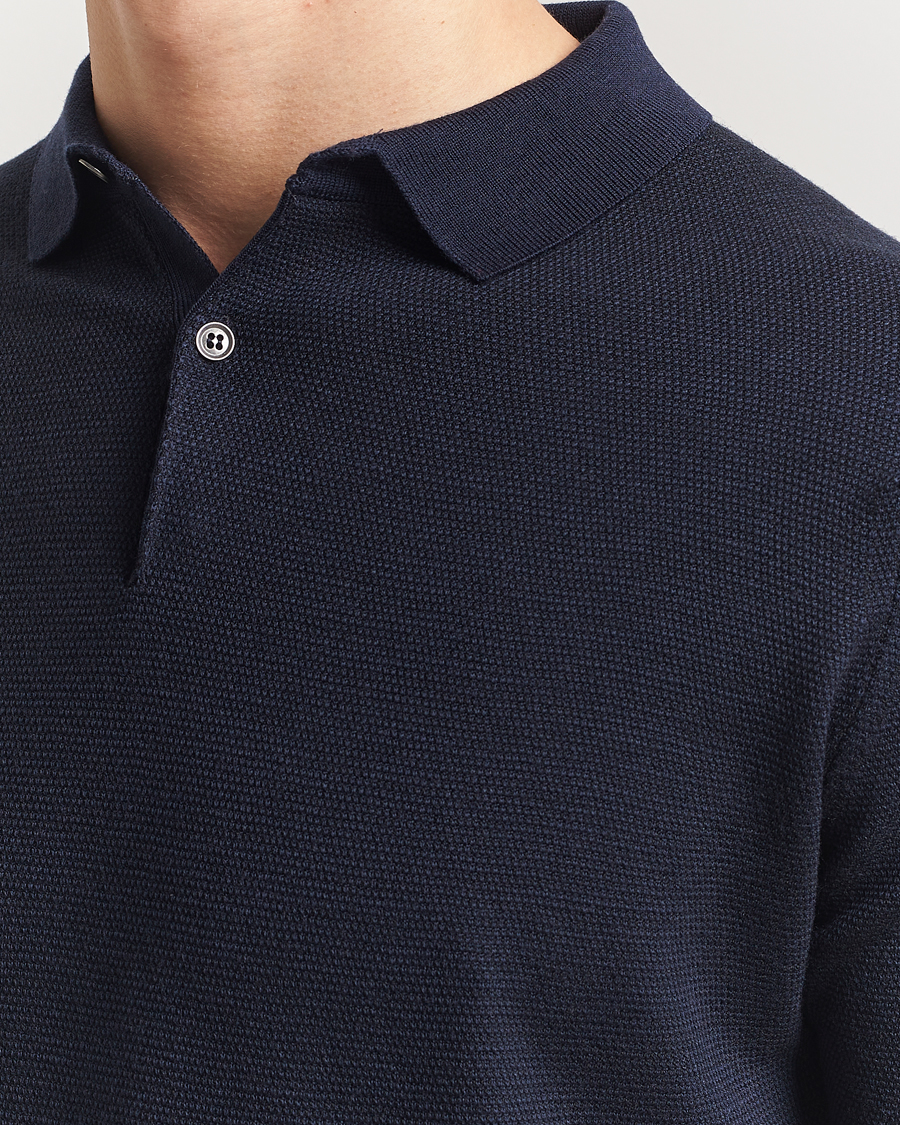 Homme | Polos | John Smedley | 14 Singular Textured Polo Midnight/Black