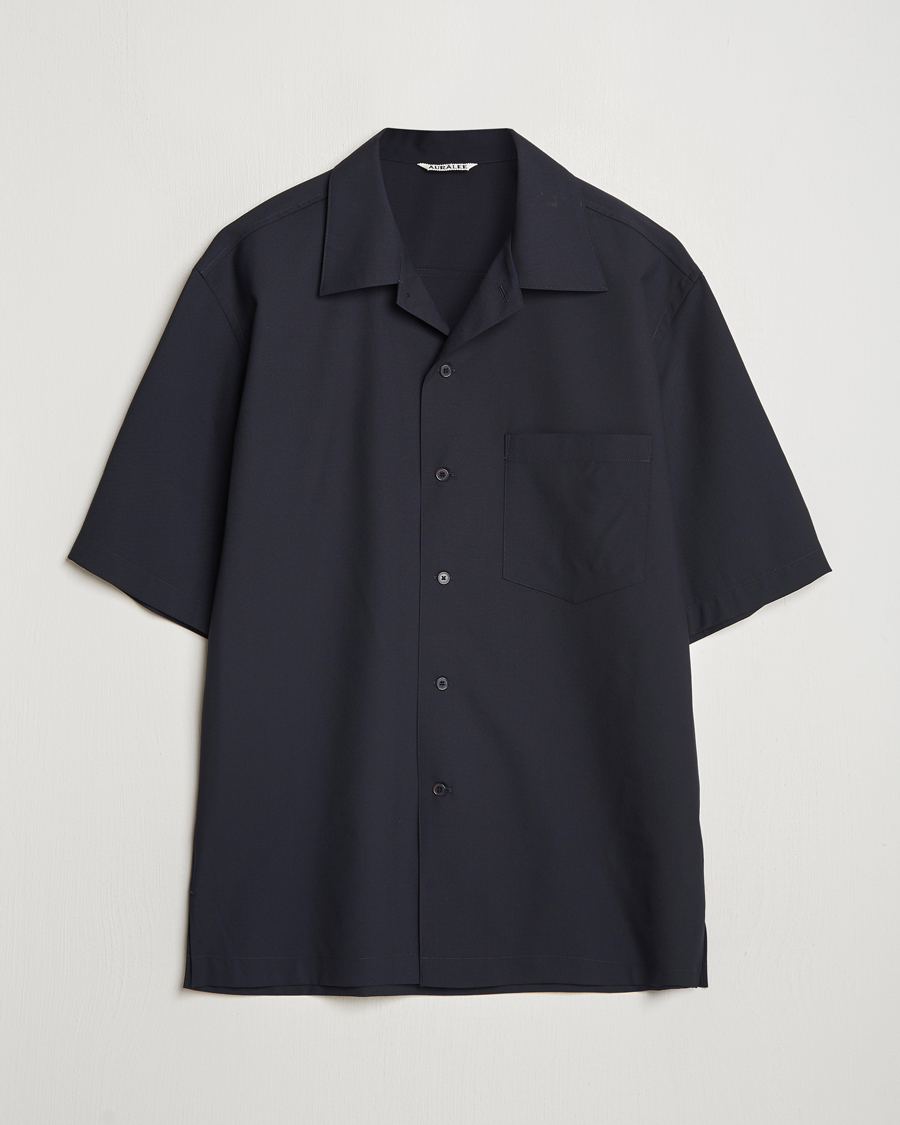 Homme | Chemises | Auralee | Open Collar Short Sleeve Shirt Navy