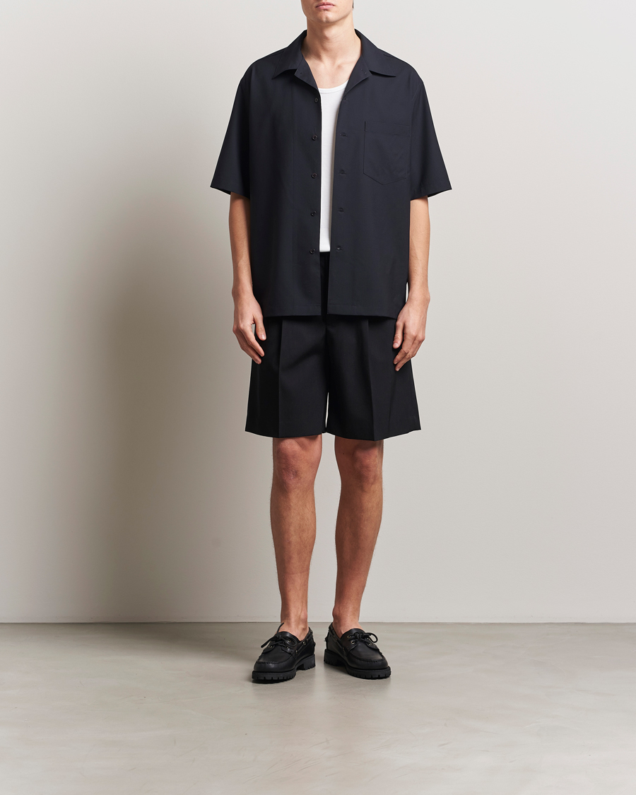Homme | Chemises | Auralee | Open Collar Short Sleeve Shirt Navy