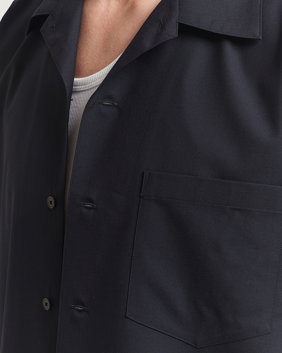 Homme | Chemises | Auralee | Open Collar Short Sleeve Shirt Navy