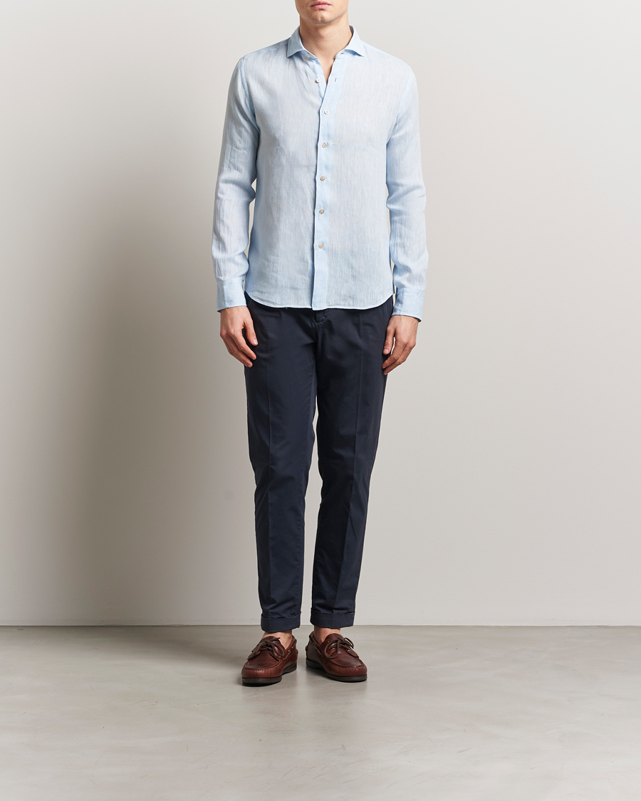 Homme | Chemises | Grigio | Linen Casual Shirt Light Blue