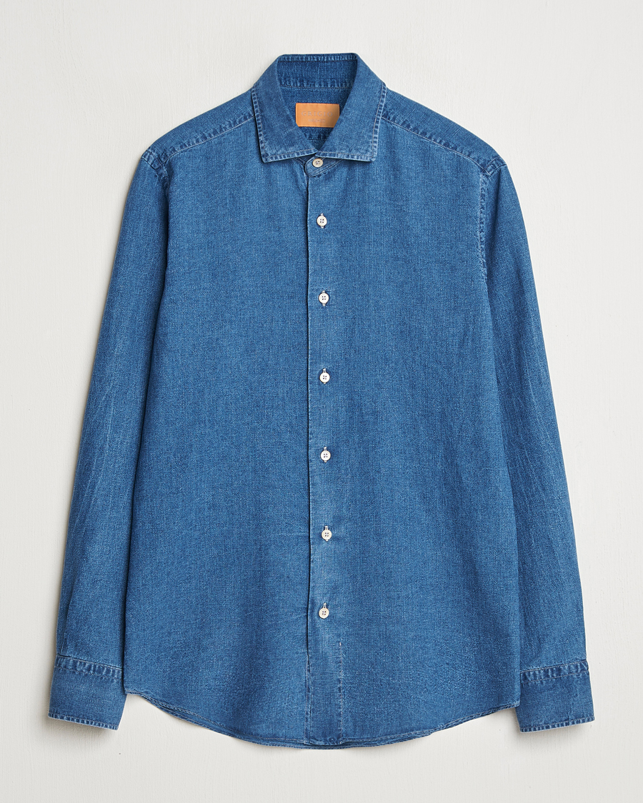 Homme | Chemises | Grigio | Cotton/Linen Denim Shirt Washed Indigo