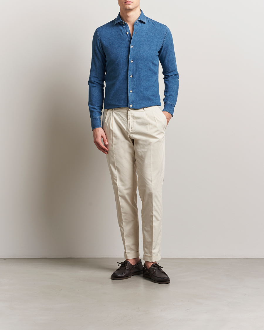 Homme | Chemises | Grigio | Cotton/Linen Denim Shirt Washed Indigo