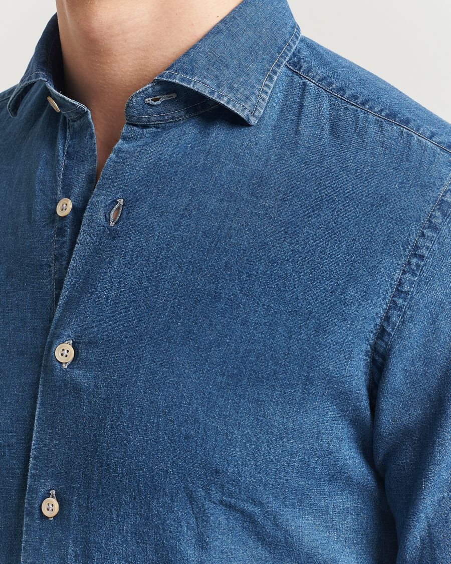 Homme | Chemises | Grigio | Cotton/Linen Denim Shirt Washed Indigo