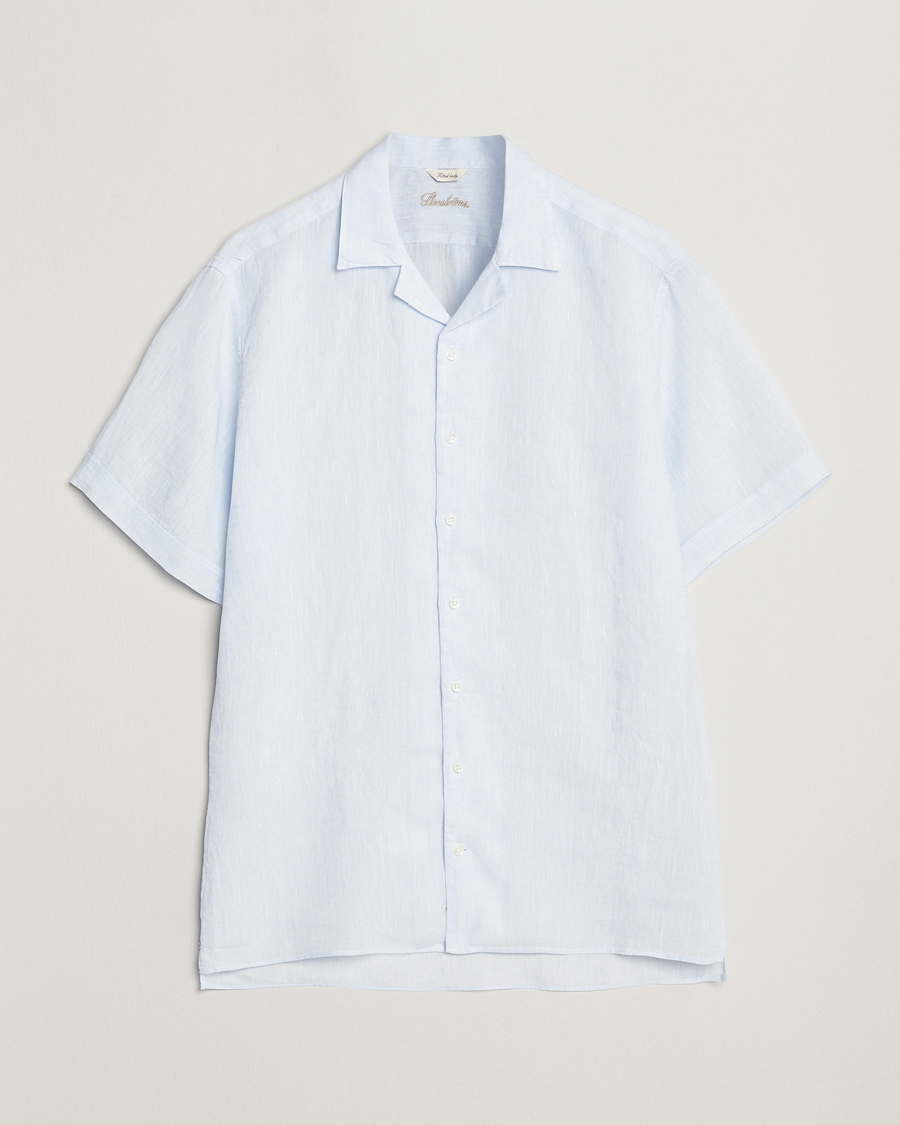 Homme | Chemises | Stenströms | Short Sleeve Linen Shirt Light Blue
