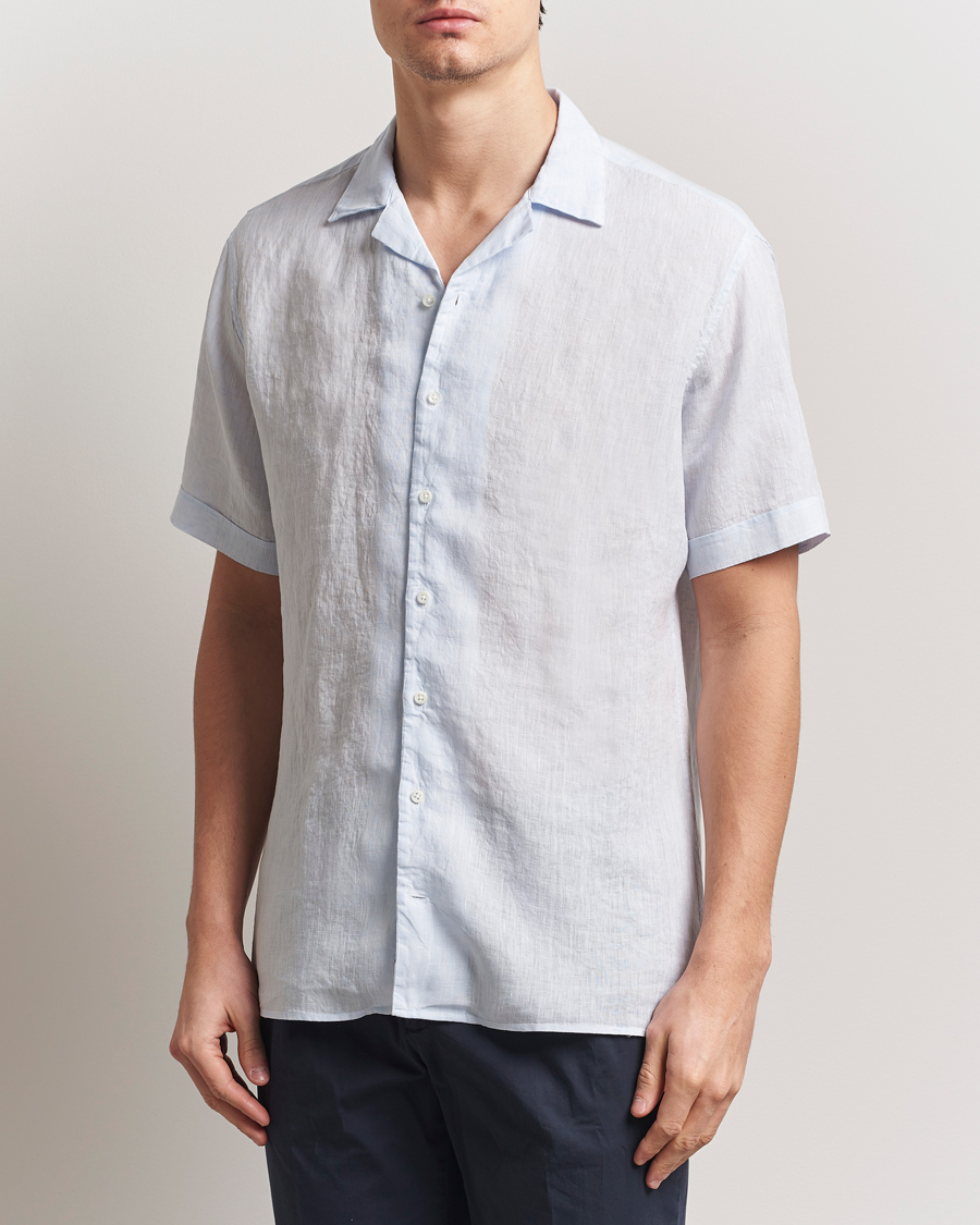 Homme | Chemises | Stenströms | Short Sleeve Linen Shirt Light Blue