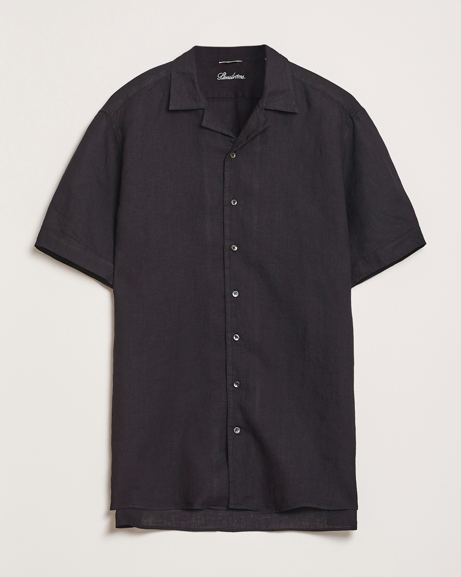 Homme | Chemises | Stenströms | Short Sleeve Linen Shirt Black