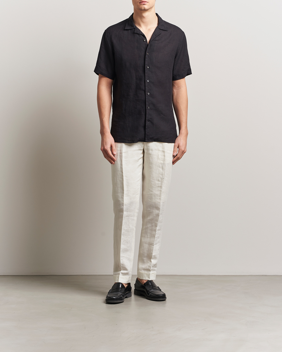 Homme | Chemises | Stenströms | Short Sleeve Linen Shirt Black