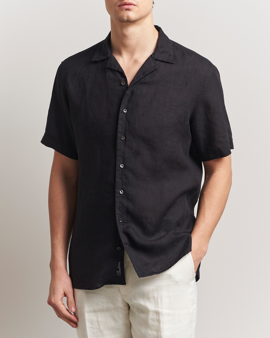 Homme | Chemises | Stenströms | Short Sleeve Linen Shirt Black