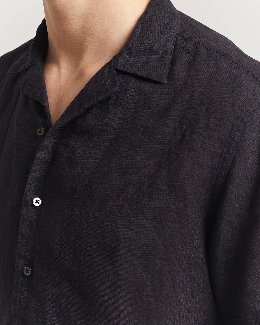 Homme | Chemises | Stenströms | Short Sleeve Linen Shirt Black