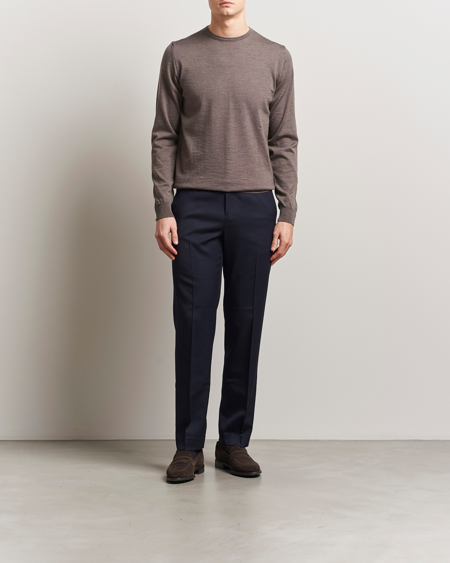 Homme | Pulls Et Tricots | Stenströms | Merino Patch Crew Neck Brown