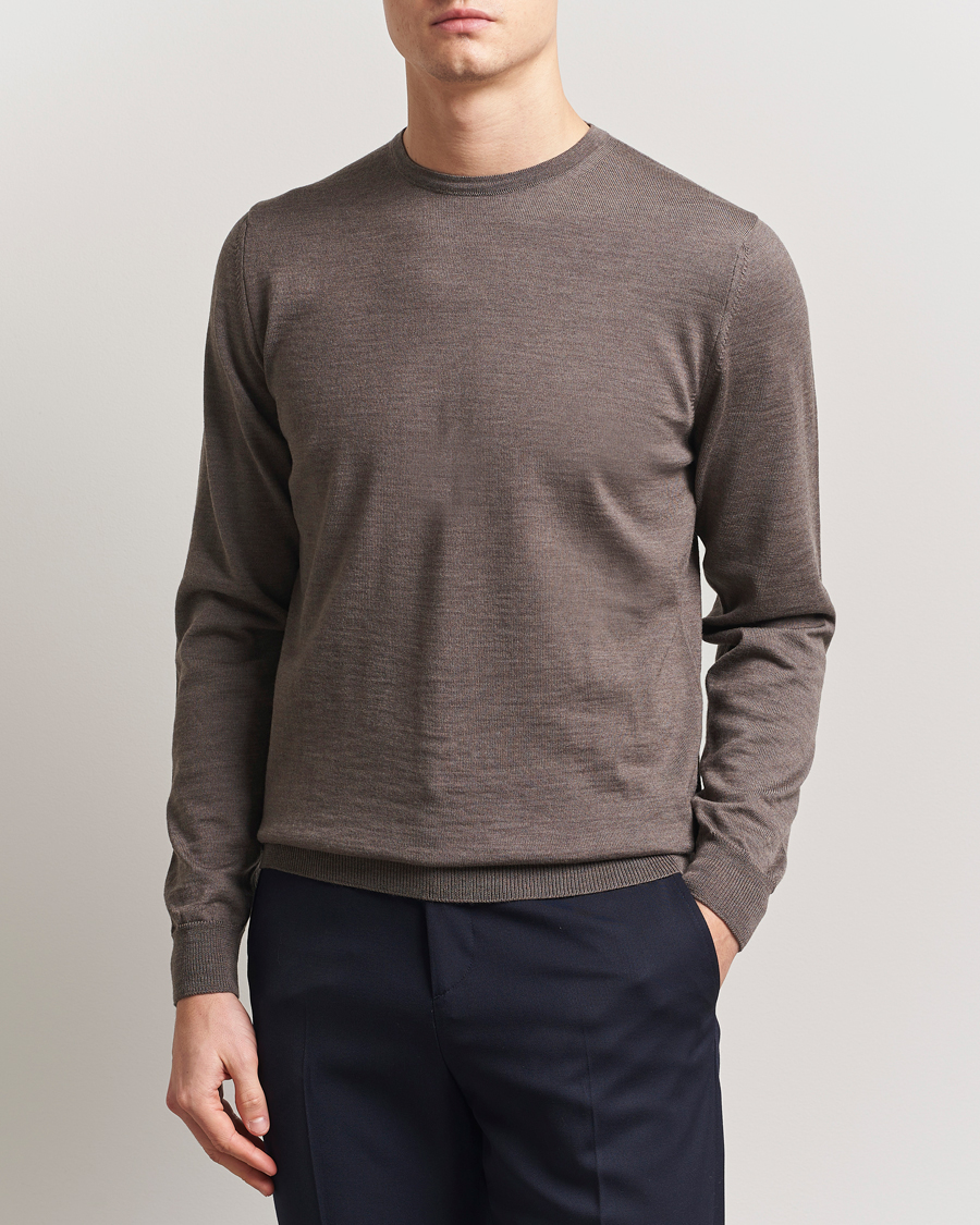 Homme | Pulls Et Tricots | Stenströms | Merino Patch Crew Neck Brown