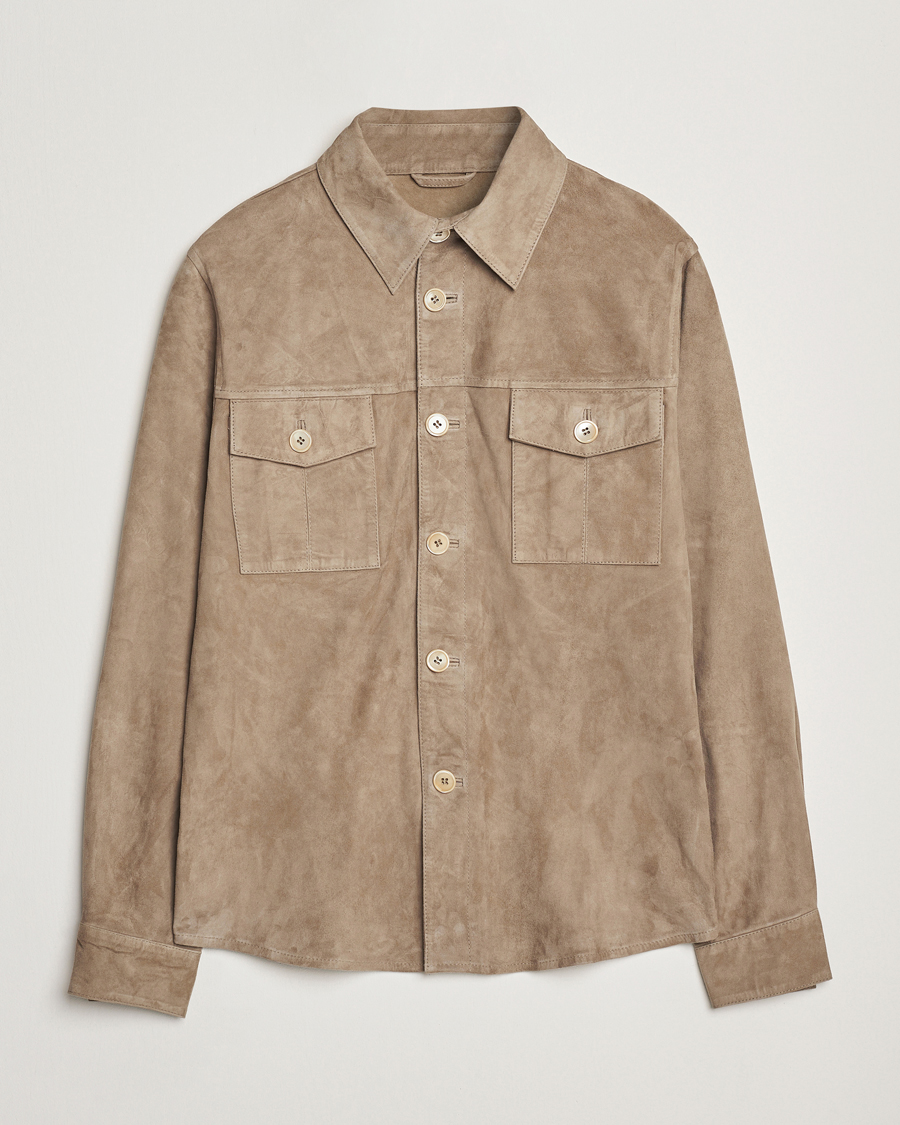 Homme | Manteaux Et Vestes | Stenströms | Suede Overshirt Taupe