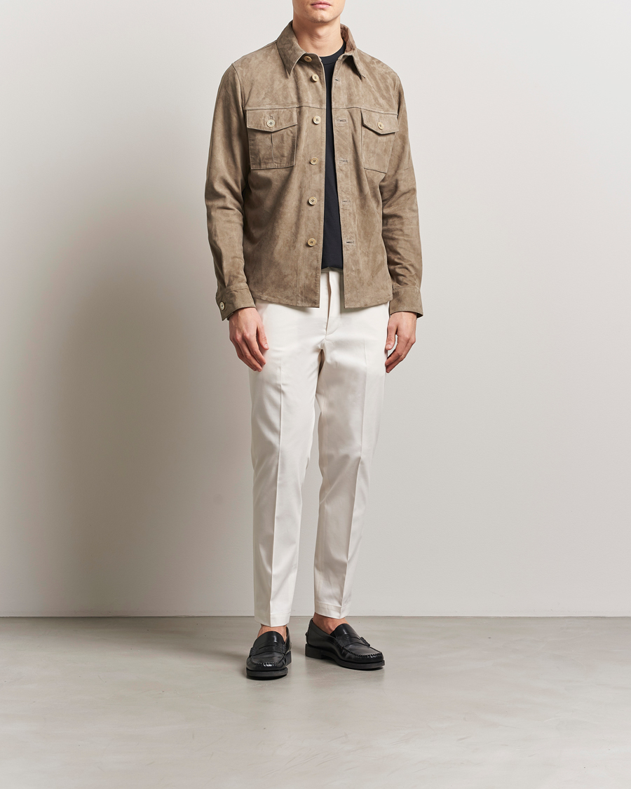 Homme | Manteaux Et Vestes | Stenströms | Suede Overshirt Taupe