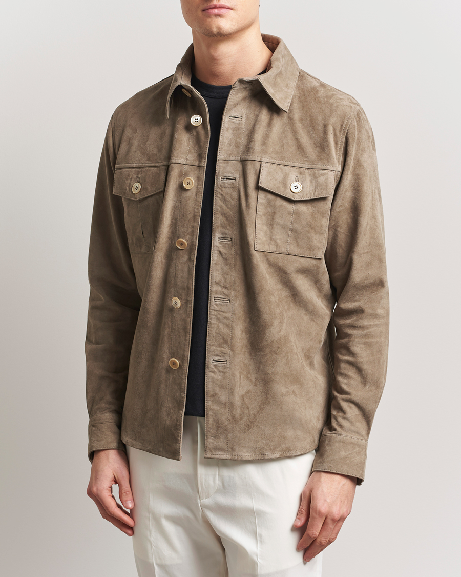 Homme | Manteaux Et Vestes | Stenströms | Suede Overshirt Taupe
