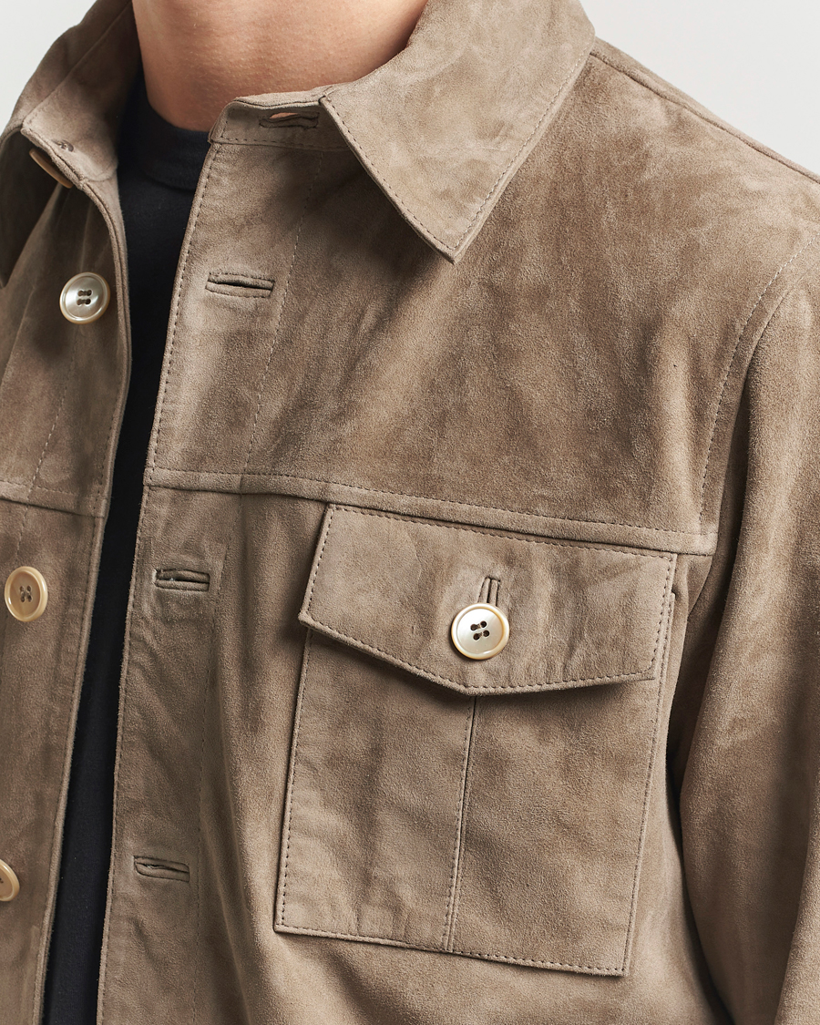 Homme | Manteaux Et Vestes | Stenströms | Suede Overshirt Taupe