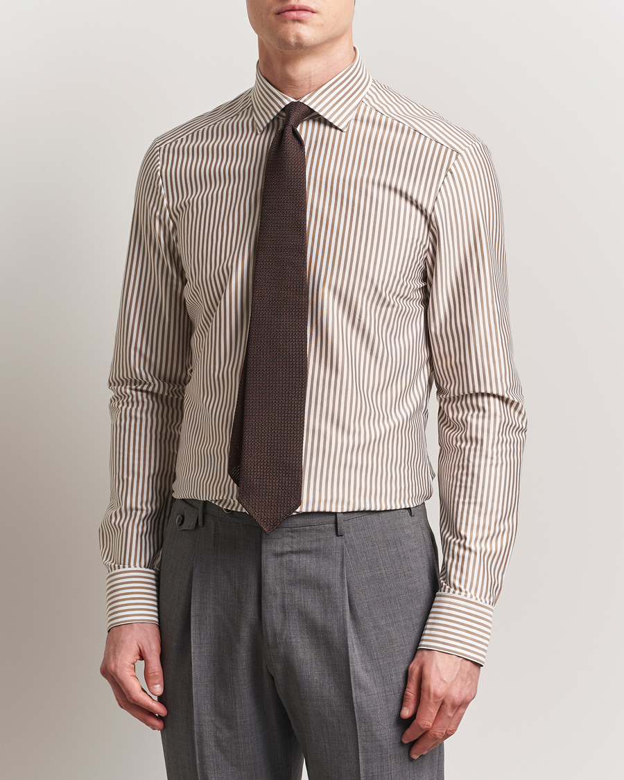 Homme | Chemises | Stenströms | Striped Jersey Shirt Beige