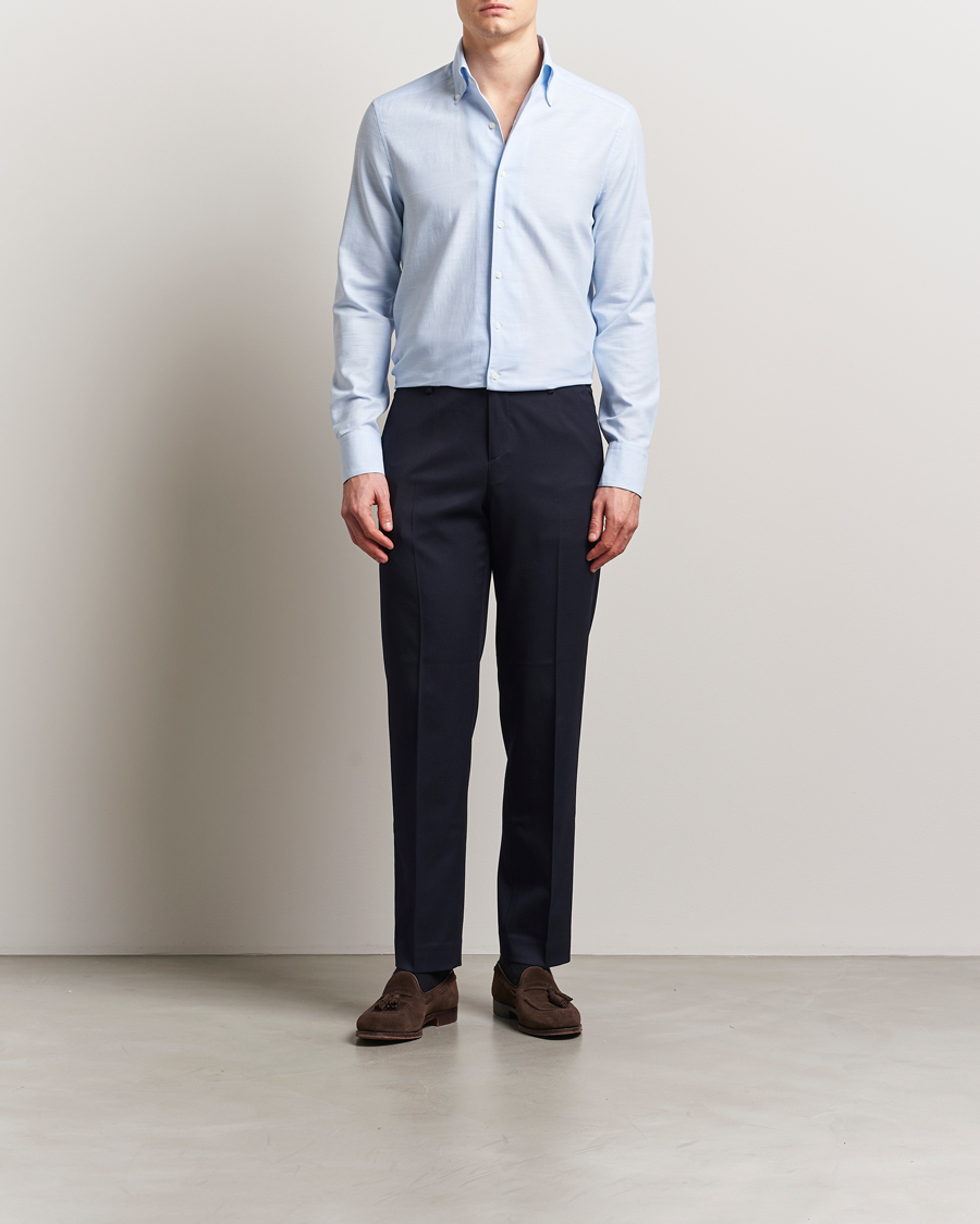Homme | Chemises | Stenströms | Soft Cotton One Piece Button Down Shirt Blue