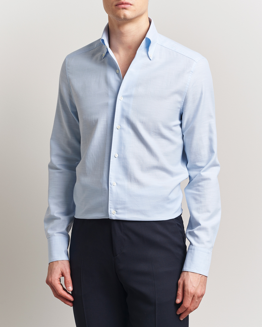 Homme | Chemises | Stenströms | Soft Cotton One Piece Button Down Shirt Blue