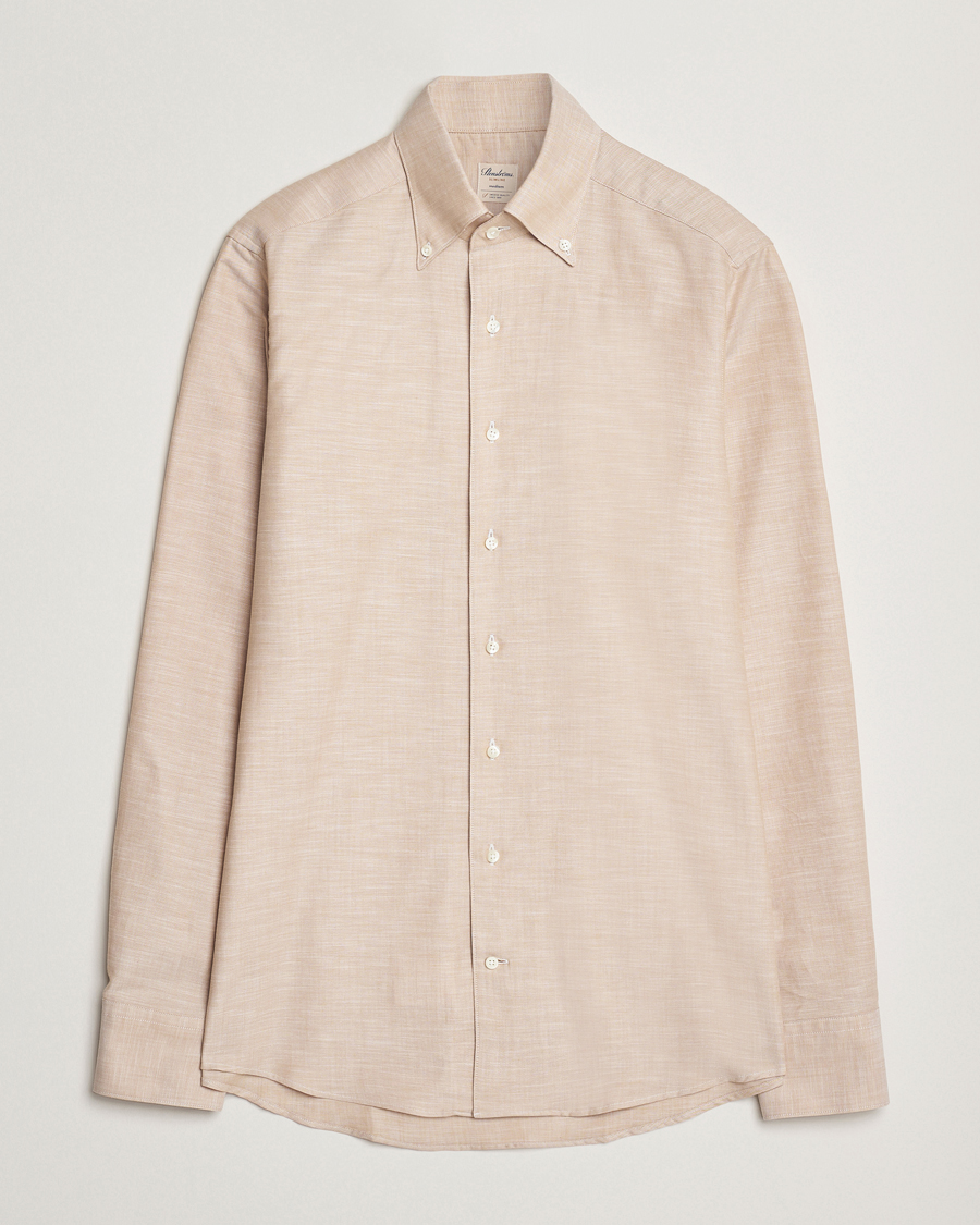 Homme | Chemises | Stenströms | Soft Cotton One Piece Button Down Shirt Beige