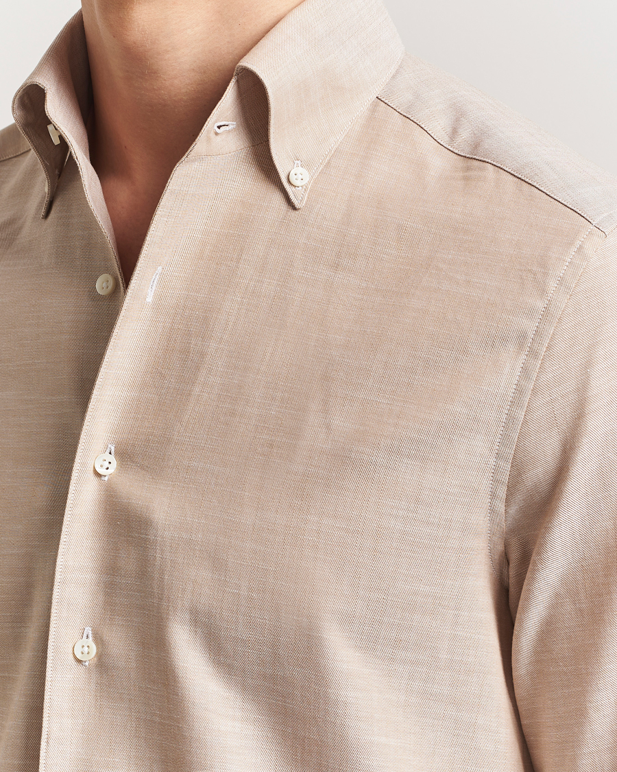 Homme | Chemises | Stenströms | Soft Cotton One Piece Button Down Shirt Beige